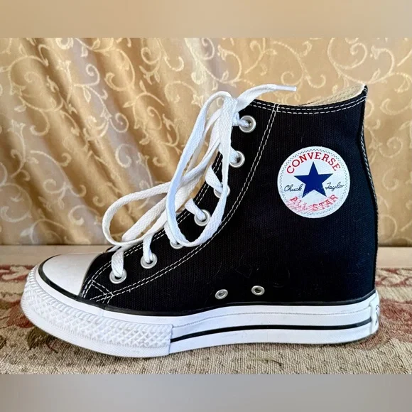 Converse Women's Chuck Taylor All Star Wedge Platform Black & White Sneaker Sz 7 - Picture 12 of 14